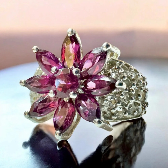 💜🩷Vibrant Rubellite Tourmaline & White Topaz Sterling Silver Ring (6) - Picture 1 of 9